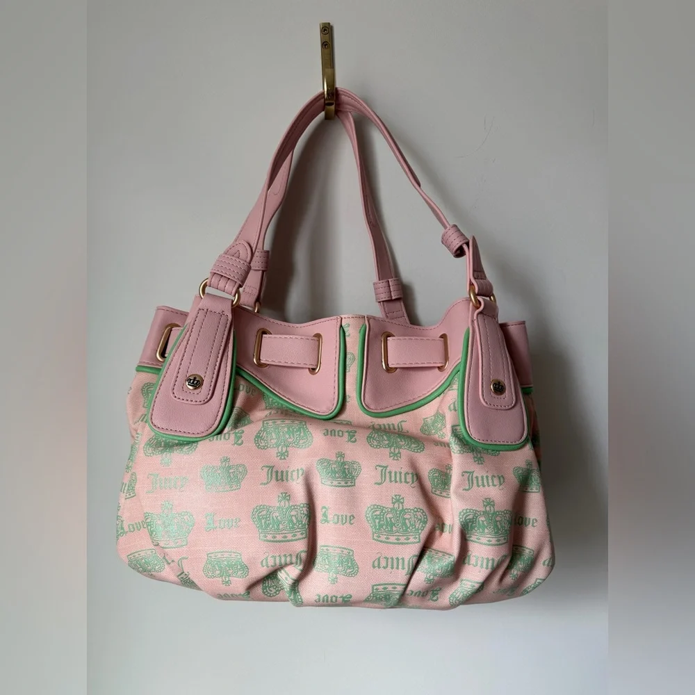 Juicy Couture Pink and Green crown satchel bag